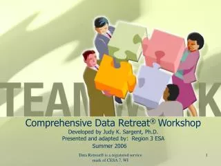 Comprehensive Data Retreat ® Workshop Developed by Judy K. Sargent, Ph.D. Presented and adapted by: Region 3 ESA