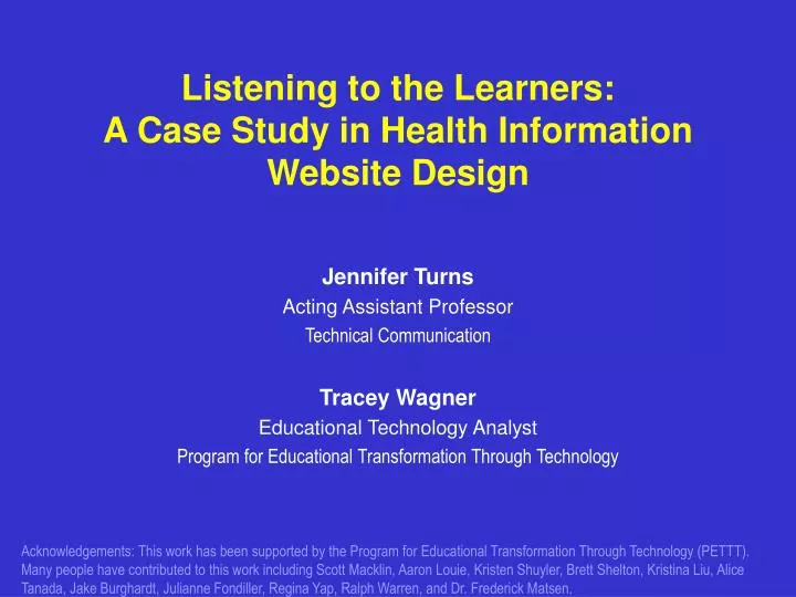 listening to the learners a case study in health information website design