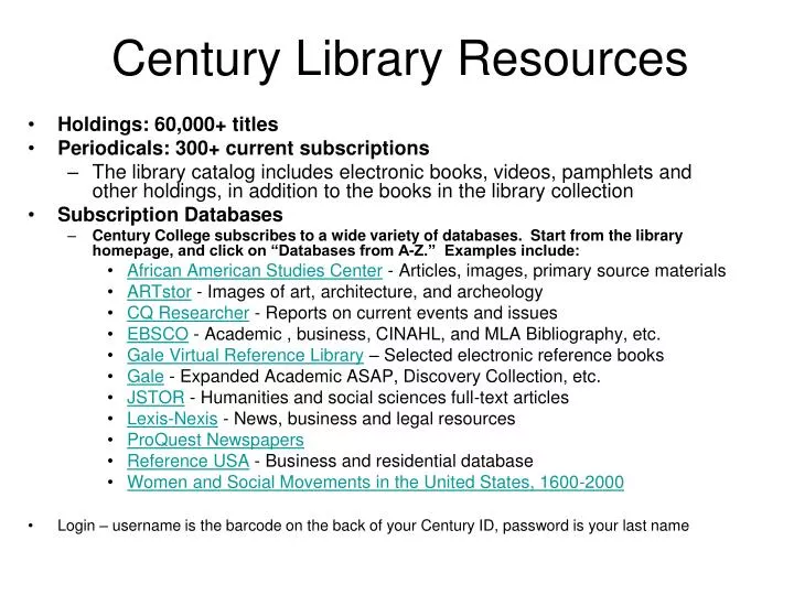 century library resources