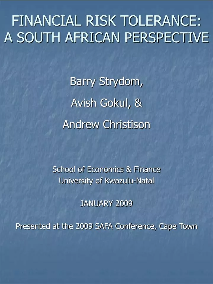 financial risk tolerance a south african perspective