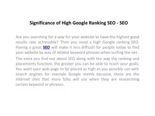 Significance of High Google Ranking SEO - SEO