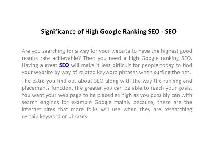 significance of high google ranking seo seo