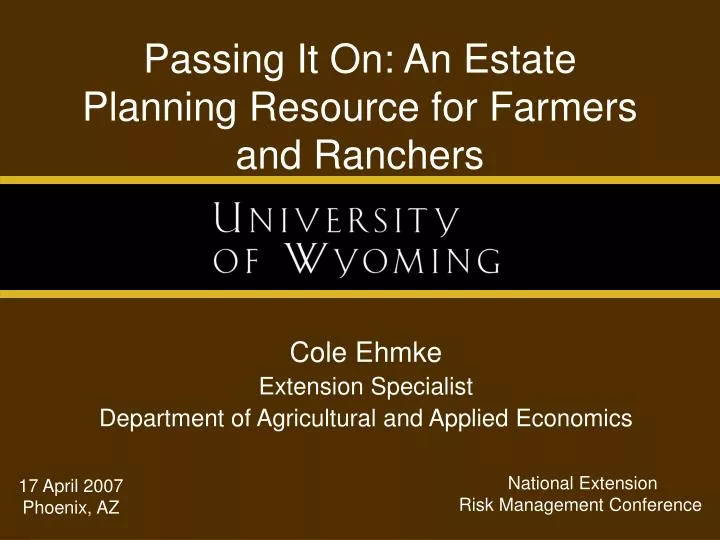 passing it on an estate planning resource for farmers and ranchers