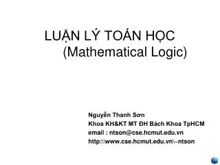 LUẬN LÝ TOÁN HỌC 		(Mathematical Logic)