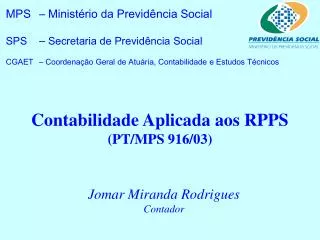 Contabilidade Aplicada aos RPPS (PT/MPS 916/03)
