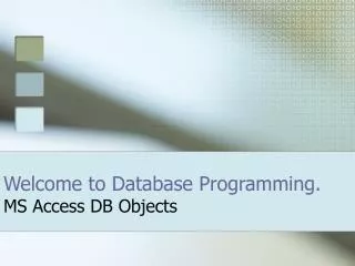 Welcome to Database Programming. MS Access DB Objects