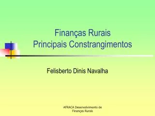 Finanças Rurais Principais Constrangimentos