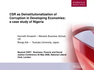 CSR as Deinstitutionalization of Corruption in Developing Economies: a case study of Nigeria