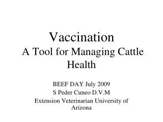 Vaccination A Tool for Managing Cattle Health