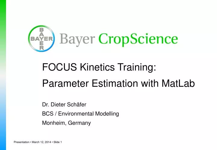 focus kinetics training parameter estimation with matlab