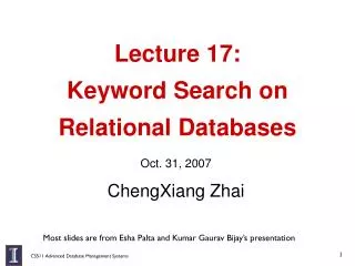 Lecture 17: Keyword Search on Relational Databases
