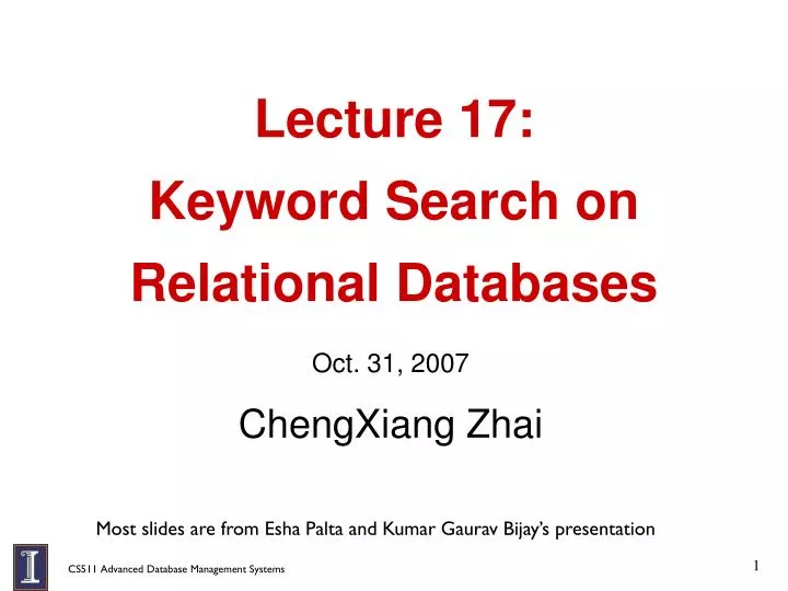 lecture 17 keyword search on relational databases