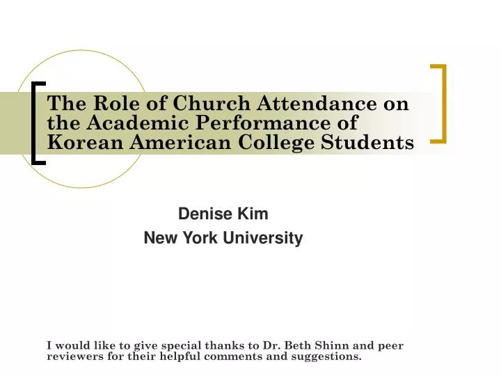 the role of church attendance on the academic performance of korean american college students