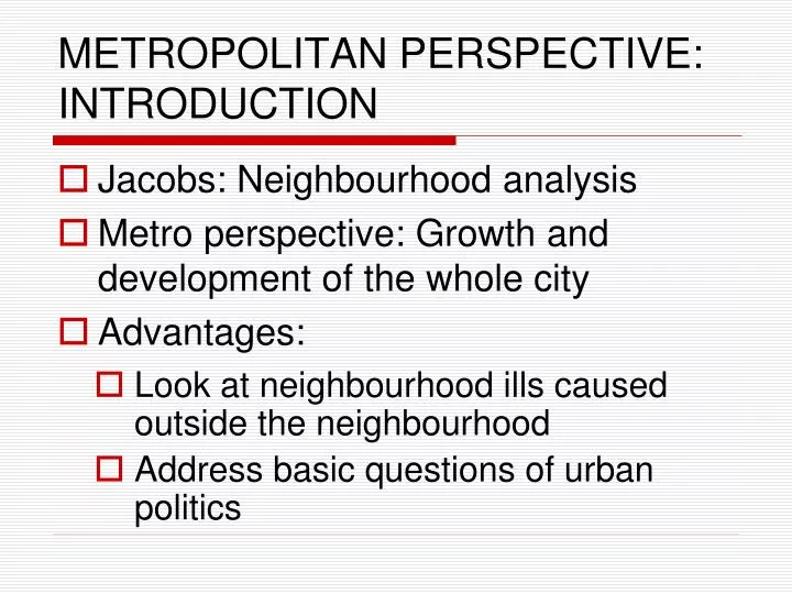 metropolitan perspective introduction