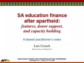 SA education finance after apartheid: features, donor support, and capacity building