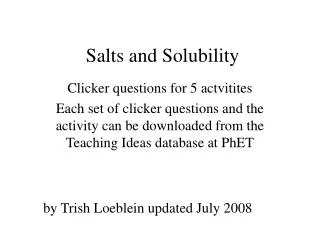Salts and Solubility
