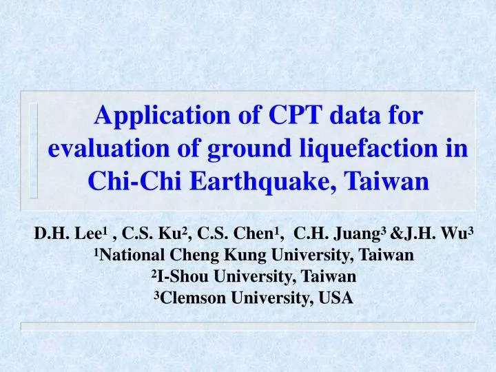 application of cpt data for evaluation of ground liquefaction in chi chi earthquake taiwan