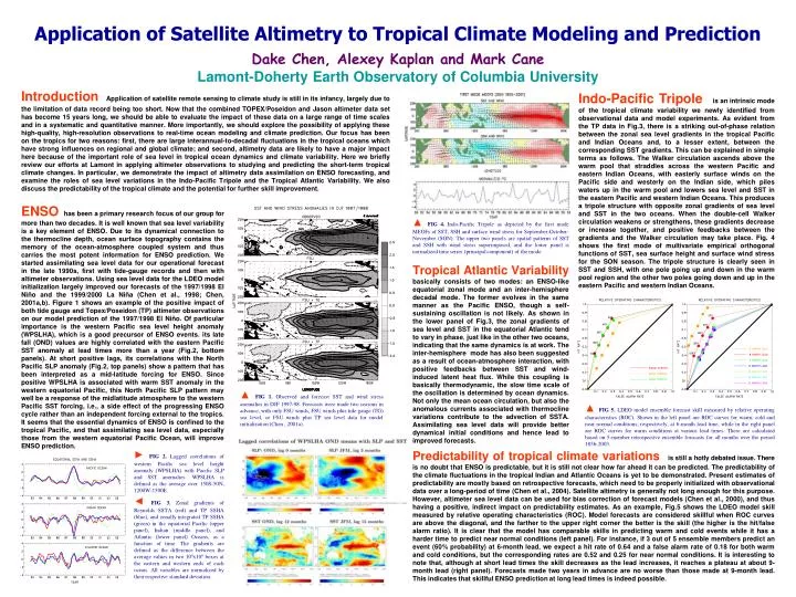 application of satellite altimetry to tropical climate modeling and prediction
