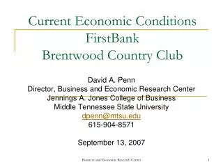 Current Economic Conditions FirstBank Brentwood Country Club