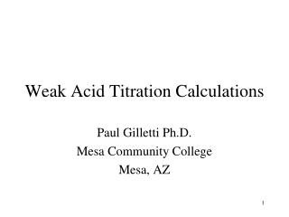 Weak Acid Titration Calculations