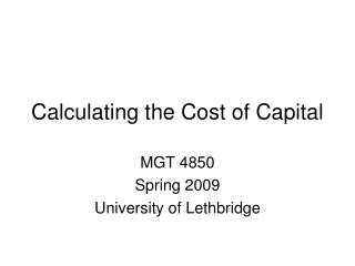Calculating the Cost of Capital