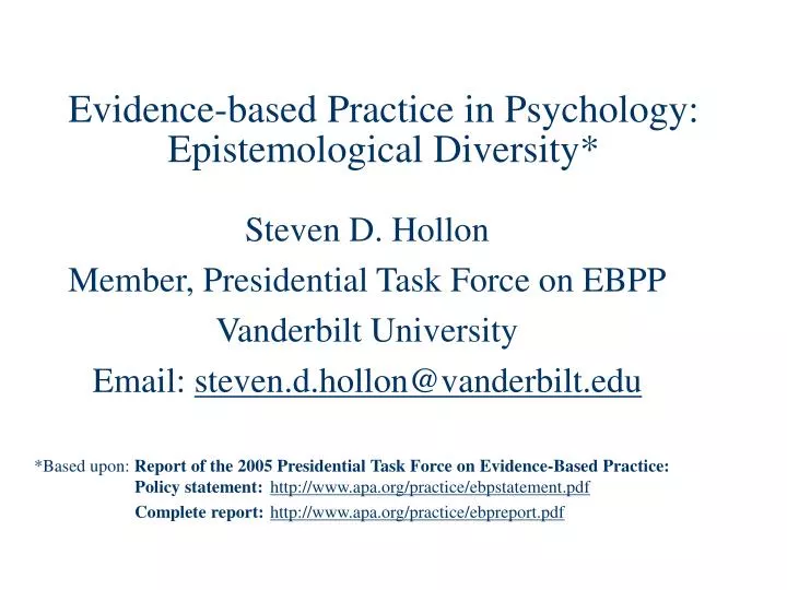 evidence based practice in psychology epistemological diversity