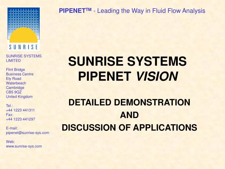 sunrise systems pipenet vision