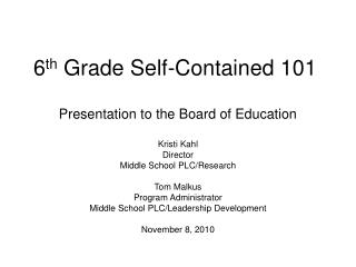 6 th Grade Self-Contained 101