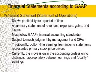 Financial Statements according to GAAP