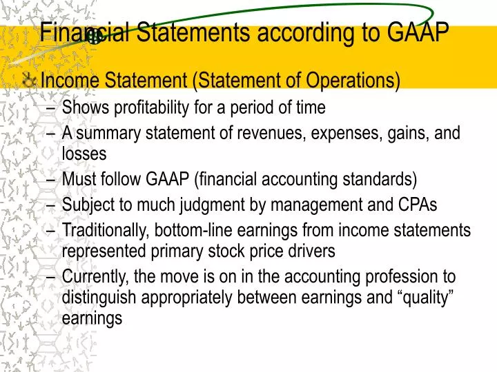 financial statements according to gaap