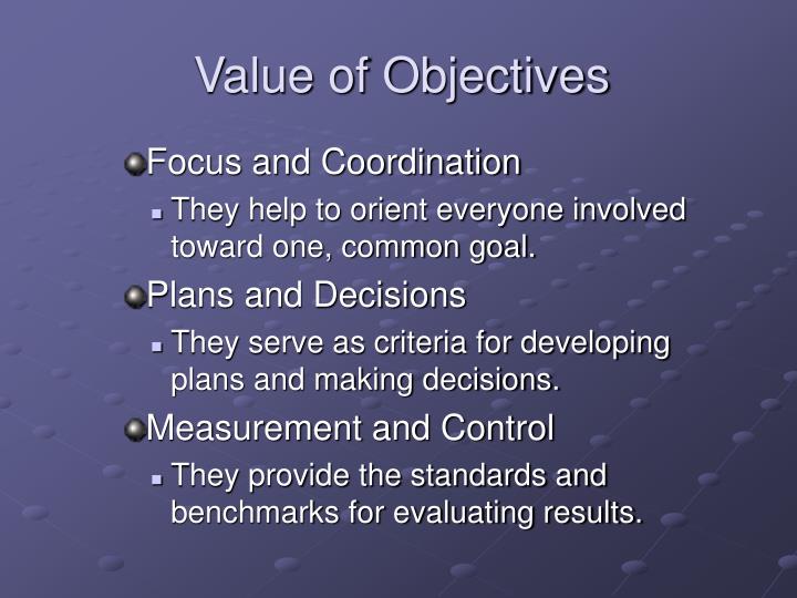 value of objectives