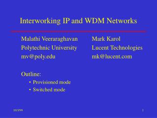 Interworking IP and WDM Networks