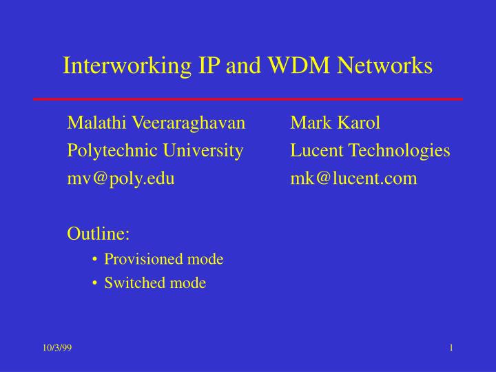 interworking ip and wdm networks