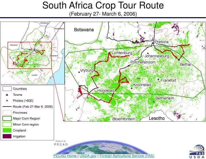 south africa crop tour route february 27 march 6 2006