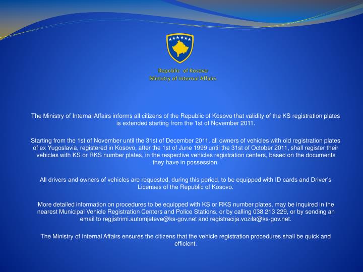 republic of kosovo ministry of internal affairs