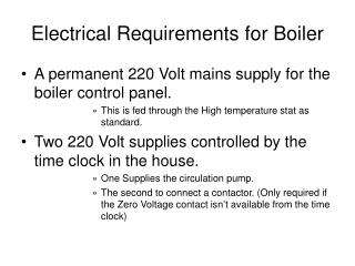 Electrical Requirements for Boiler