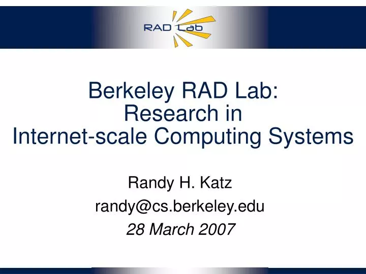 berkeley rad lab research in internet scale computing systems