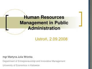 Human Resources Management in Public Administration