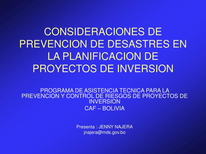 consideraciones de prevencion de desastres en la planificacion de proyectos de inversion