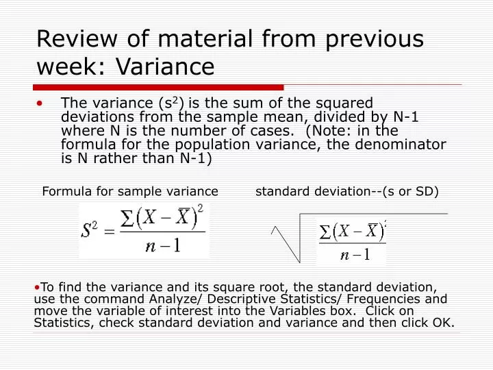 review of material from previous week variance