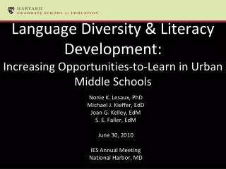 Language Diversity &amp; Literacy Development: Increasing Opportunities-to-Learn in Urban Middle Schools