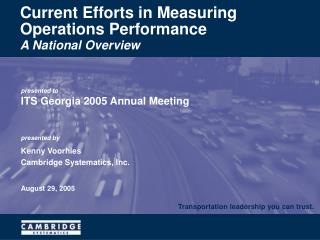 Current Efforts in Measuring Operations Performance