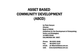 ASSET BASED COMMUNITY DEVELOPMENT (ABCD)