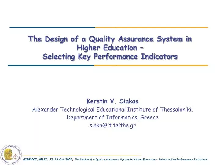 the design of a quality assurance system in higher education selecting key performance indicators