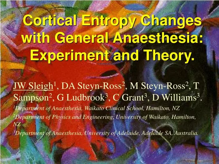 cortical entropy changes with general anaesthesia experiment and theory