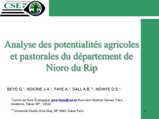 Analyse des potentialités agricoles et pastorales du département de Nioro du Rip