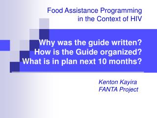 Food Assistance Programming in the Context of HIV