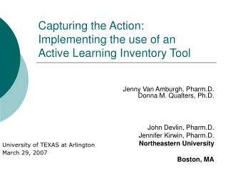 Capturing the Action: Implementing the use of an Active Learning Inventory Tool