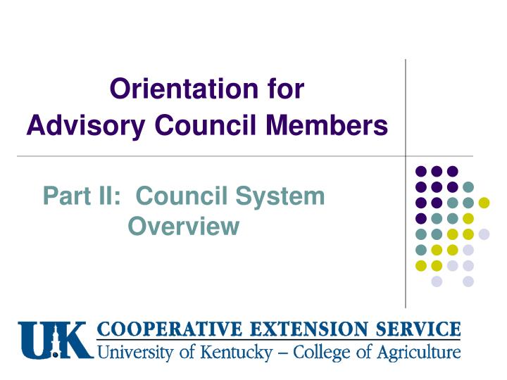 orientation for advisory council members