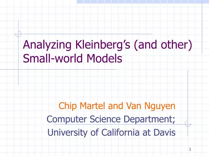 analyzing kleinberg s and other small world models